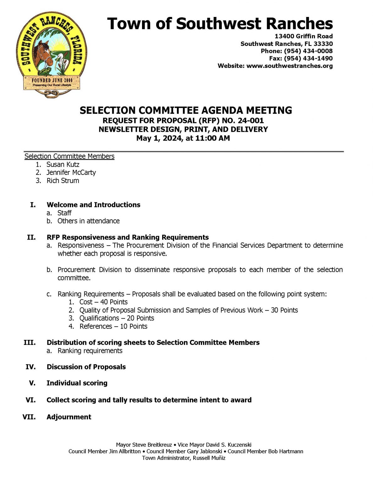 Selection Committee Meeting: RFP 24-001 – Newsletter Design, Print, and ...